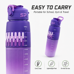 1000ml Sport Water Bottle with Flip-Top Lid, Carry Loop, Easy-Read Scale and Textured Grip