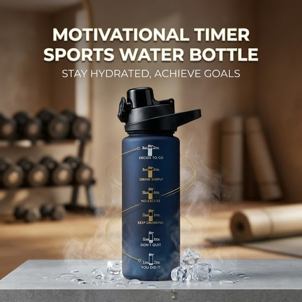 Large 800ml Motivational Sports Water Bottle BPA Free with Hourly Drinking Tracker & Leakproof Lid - Gym Fitness Workout Hydration Flask