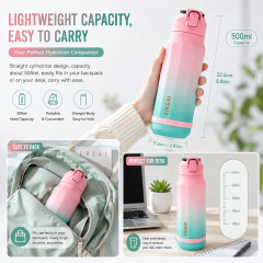 XIKEXI Portable Gradient Sports Water Bottle with Flip-Top Lid, Leakproof Lock and Large Capacity Design