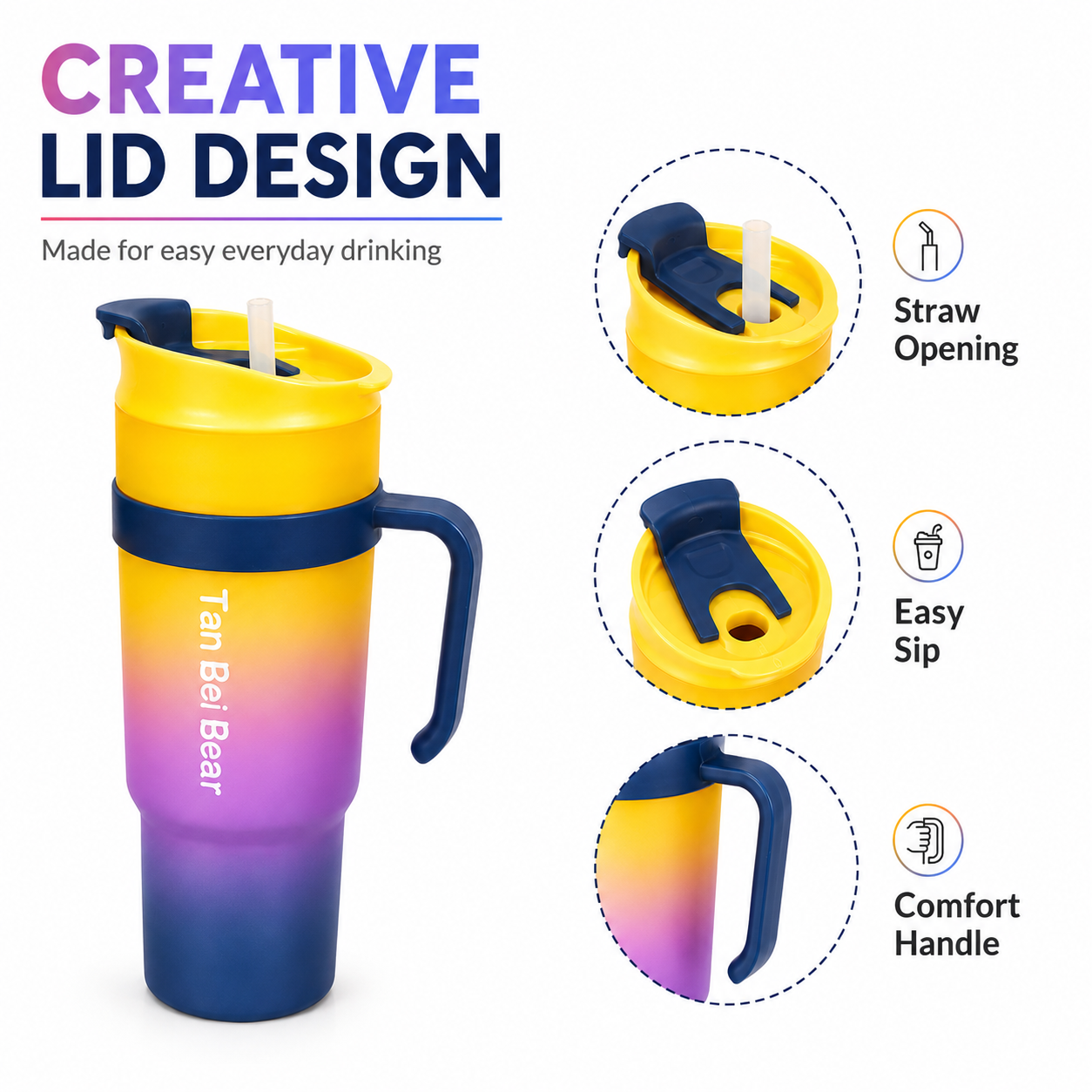 3-in-1 Gradient Nesting Water Bottle Set, Space-Saving Portable Cup with Straw and Handle