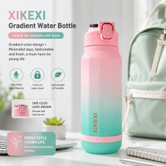 XIKEXI Portable Gradient Sports Water Bottle with Flip-Top Lid, Leakproof Lock and Large Capacity Design