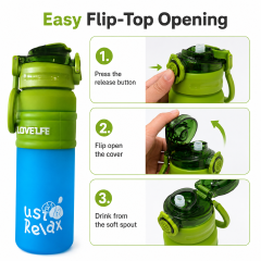Portable Flip-Top Water Bottle with Carry Loop, Wide Mouth Sports Bottle for School, Travel & Outdoor Use