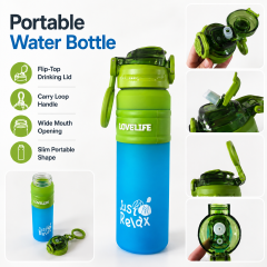 Portable Flip-Top Water Bottle with Carry Loop, Wide Mouth Sports Bottle for School, Travel & Outdoor Use