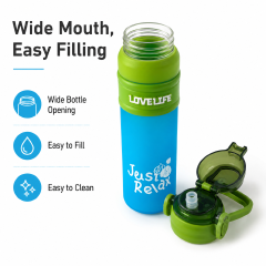 Portable Flip-Top Water Bottle with Carry Loop, Wide Mouth Sports Bottle for School, Travel & Outdoor Use