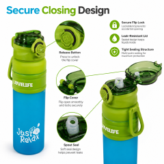 Portable Flip-Top Water Bottle with Carry Loop, Wide Mouth Sports Bottle for School, Travel & Outdoor Use