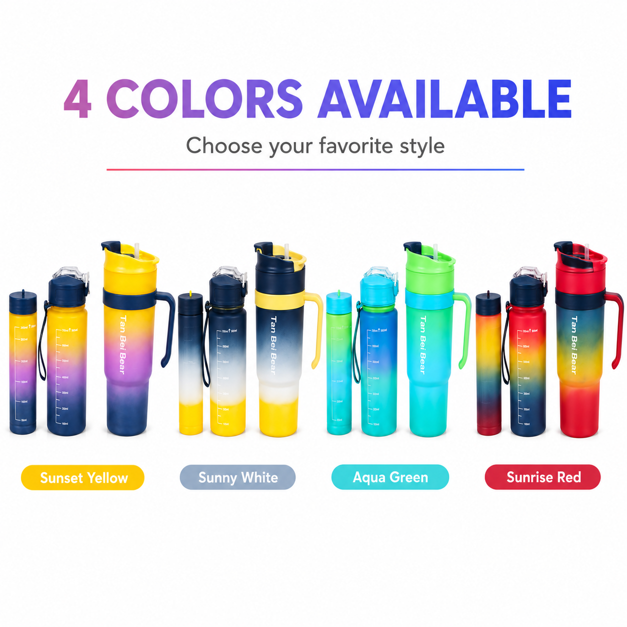3-in-1 Gradient Nesting Water Bottle Set, Space-Saving Portable Cup with Straw and Handle