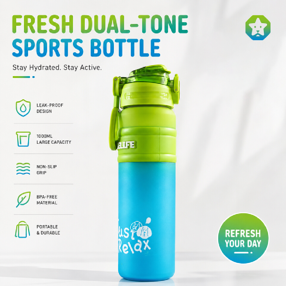 Portable Flip-Top Water Bottle with Carry Loop, Wide Mouth Sports Bottle for School, Travel & Outdoor Use