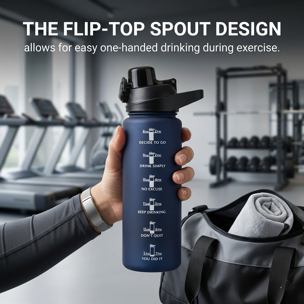 Large 800ml Motivational Sports Water Bottle BPA Free with Hourly Drinking Tracker & Leakproof Lid - Gym Fitness Workout Hydration Flask
