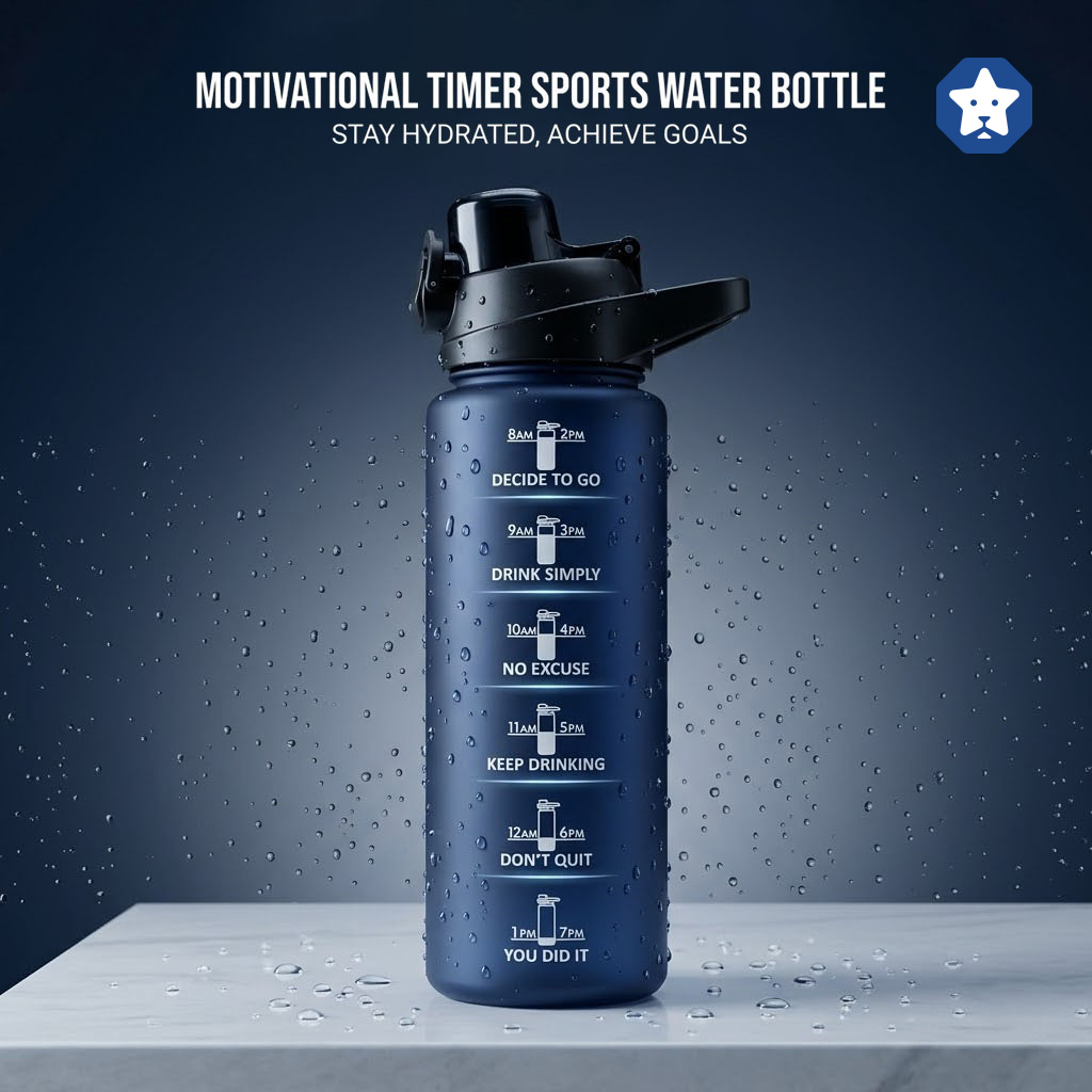 Large 800ml Motivational Sports Water Bottle BPA Free with Hourly Drinking Tracker & Leakproof Lid - Gym Fitness Workout Hydration Flask
