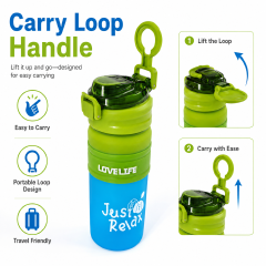 Portable Flip-Top Water Bottle with Carry Loop, Wide Mouth Sports Bottle for School, Travel & Outdoor Use