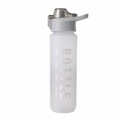 Sports Water Bottle - 1000ml Large Capacity Aesthetic Gym Fitness Flask with Measurement Scale, Leak-Resistant Flip Lid & Portable Carry Loop (Grey)
