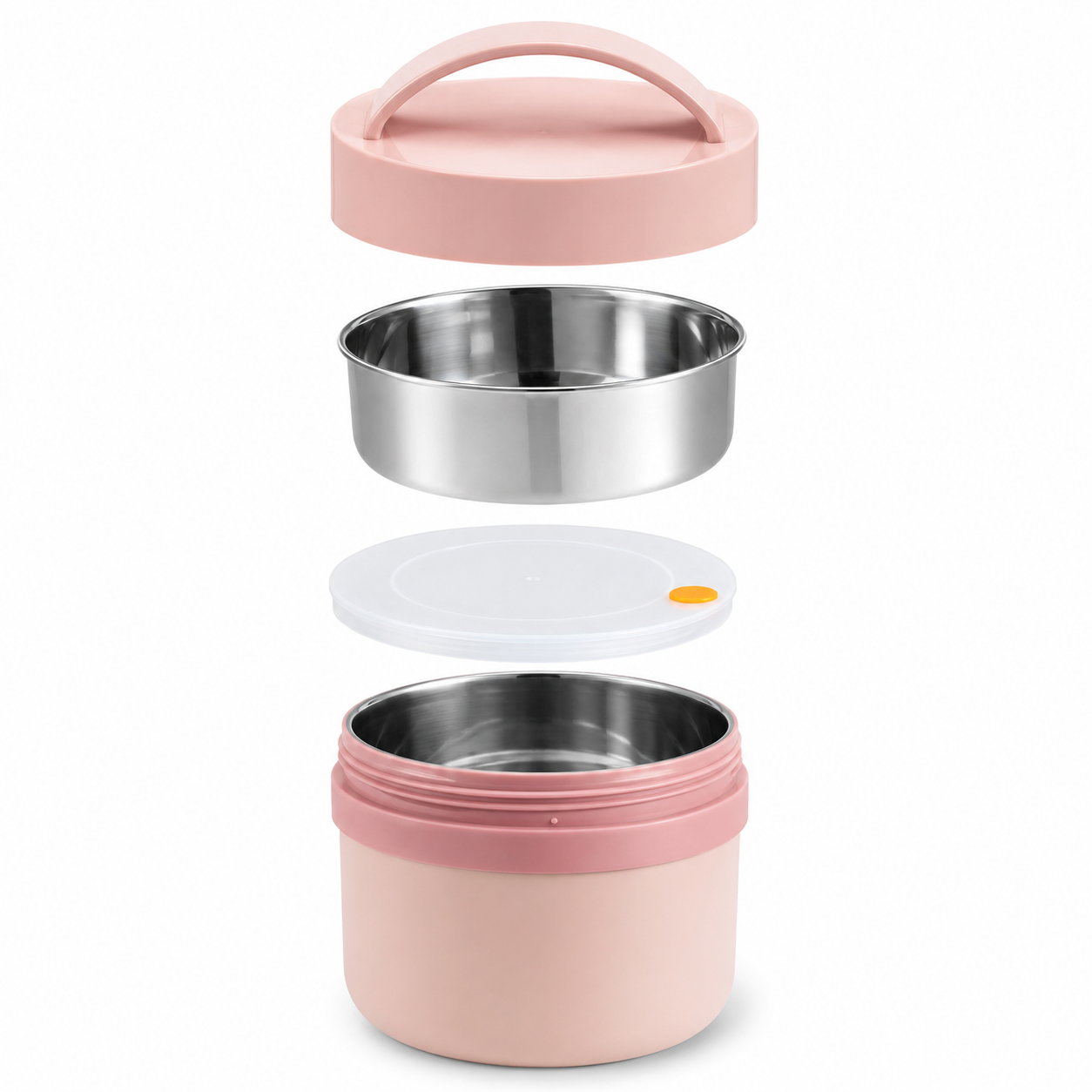 Insulated Lunch Pot - 1.6L Large Capacity Stainless Steel Multi-Layer Thermal Bento Box Food Flask with Portable Handle & Inner Bowl (Pink/Green)