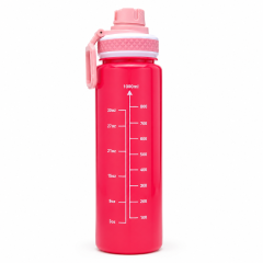 Sports Water Bottle - 1000ml Large Capacity Aesthetic Gym Fitness Flask with Measurement Scale, Leakproof Flip Lid & Portable Carry Handle (30 oz)