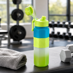 Sports Water Bottle - 1000ml Large Capacity Hexagonal Gym Fitness Flask with Pop-Up Lid, Silicone Grip Band & Carry Loop (1L)