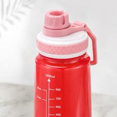 Sports Water Bottle - 1000ml Large Capacity Aesthetic Gym Fitness Flask with Measurement Scale, Leakproof Flip Lid & Portable Carry Handle (30 oz)