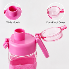 Square Sports Water Bottle - 700ml Cute Pink Style Fitness Cup with Protective Quilted Sleeve, Flip-Top Lid & Integrated Portable Handle
