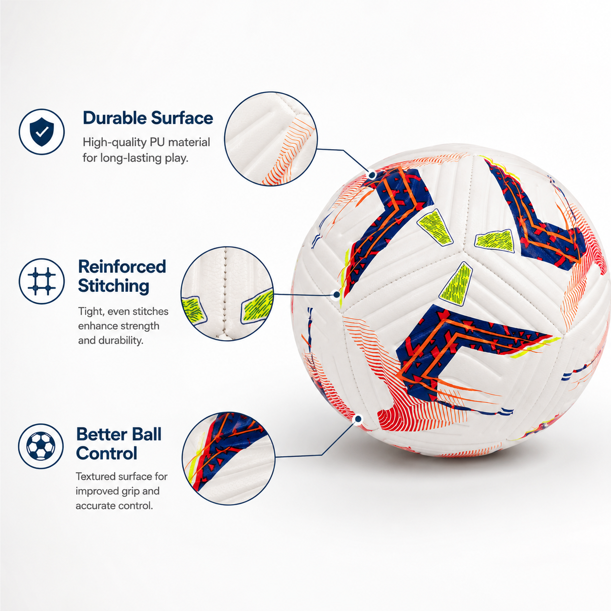 Premium Training Football - Size 5 High-Quality PU Leather Soccer Ball with Textured Surface & Reinforced Stitching for Practice & Casual Matches