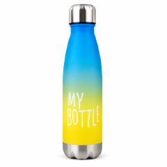 Matte Gradient Water Bottle - 500ml Lightweight Plastic Travel Flask with Leak-Proof Stainless Steel Screw Cap & Slogan Print (0.5L)
