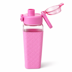 Square Sports Water Bottle - 700ml Cute Pink Style Fitness Cup with Protective Quilted Sleeve, Flip-Top Lid & Integrated Portable Handle