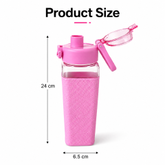 Square Sports Water Bottle - 700ml Cute Pink Style Fitness Cup with Protective Quilted Sleeve, Flip-Top Lid & Integrated Portable Handle