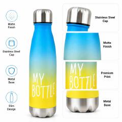 Matte Gradient Water Bottle - 500ml Lightweight Plastic Travel Flask with Leak-Proof Stainless Steel Screw Cap & Slogan Print (0.5L)