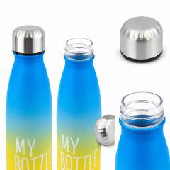 Matte Gradient Water Bottle - 500ml Lightweight Plastic Travel Flask with Leak-Proof Stainless Steel Screw Cap & Slogan Print (0.5L)