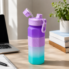 Sports Water Bottle - 1000ml Large Capacity Hexagonal Gym Fitness Flask with Pop-Up Lid, Silicone Grip Band & Carry Loop (1L)