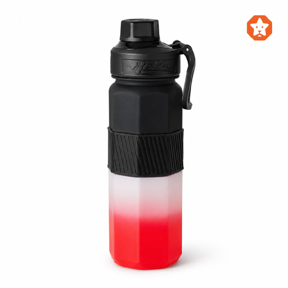 Sports Water Bottle - 1000ml Large Capacity Hexagonal Gym Fitness Flask with Pop-Up Lid, Silicone Grip Band & Carry Loop (1L)