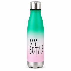 Matte Gradient Water Bottle - 500ml Lightweight Plastic Travel Flask with Leak-Proof Stainless Steel Screw Cap & Slogan Print (0.5L)