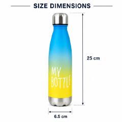 Matte Gradient Water Bottle - 500ml Lightweight Plastic Travel Flask with Leak-Proof Stainless Steel Screw Cap & Slogan Print (0.5L)