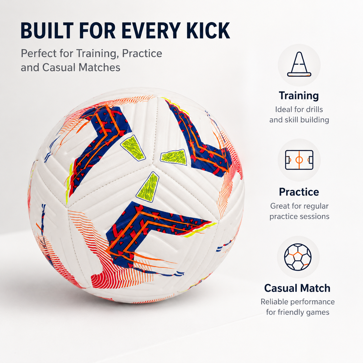 Premium Training Football - Size 5 High-Quality PU Leather Soccer Ball with Textured Surface & Reinforced Stitching for Practice & Casual Matches