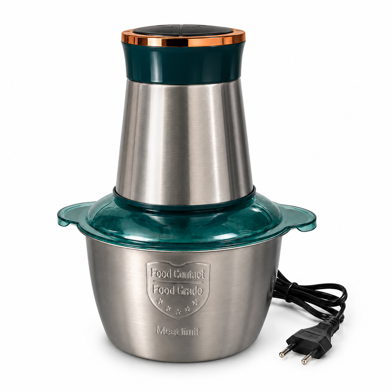 800W Electric Food Processor & Meat Grinder with 3L Stainless Steel Bowl, 4 Detachable S-Blades, One-Touch Control & Splash Guard Lid (3L)