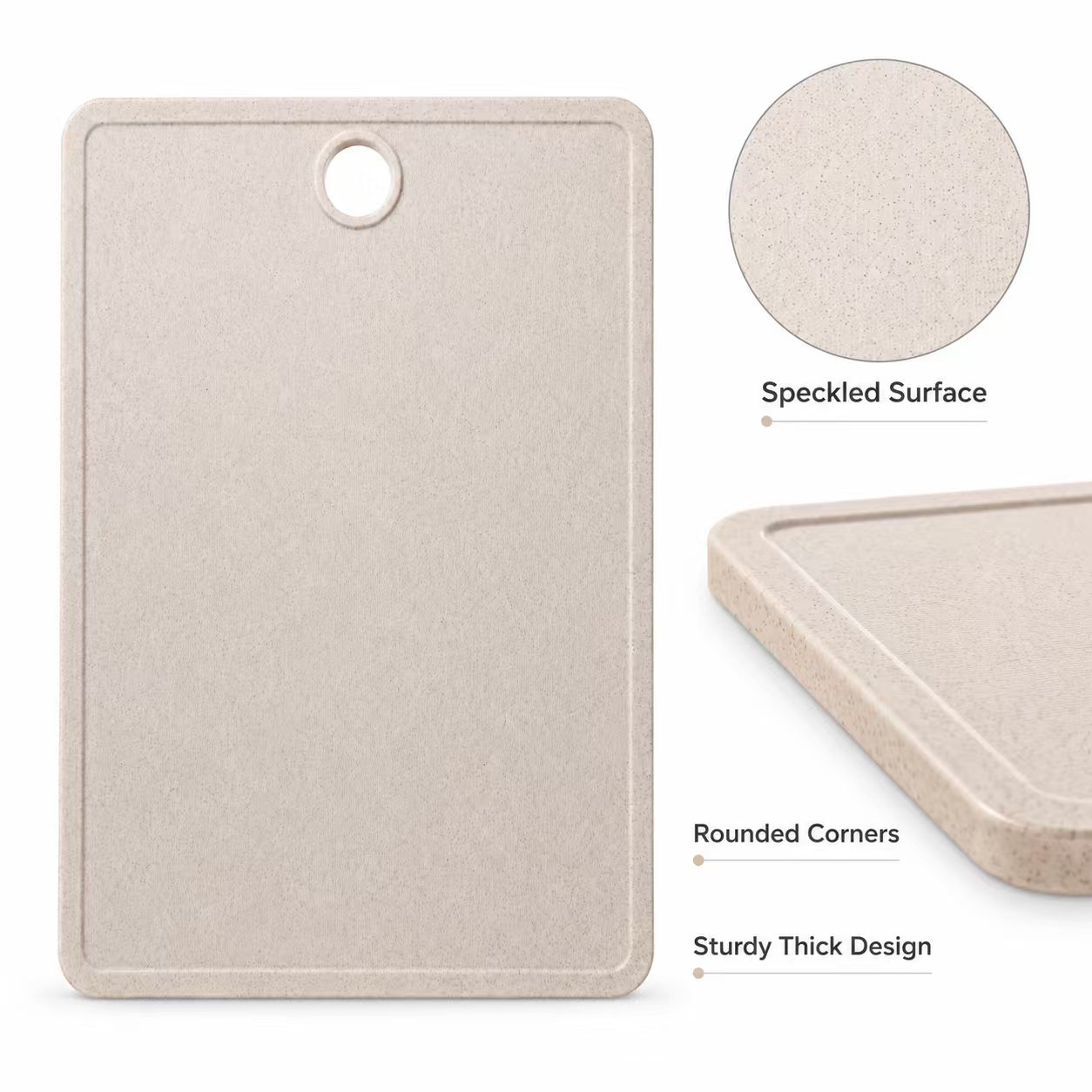 Eco-Friendly Wheat Straw Plastic Cutting Board with Juice Groove & Hanging Hole – Non-Porous Thick Kitchen Chopping Board for Meat & Veggies (Oat Beige)