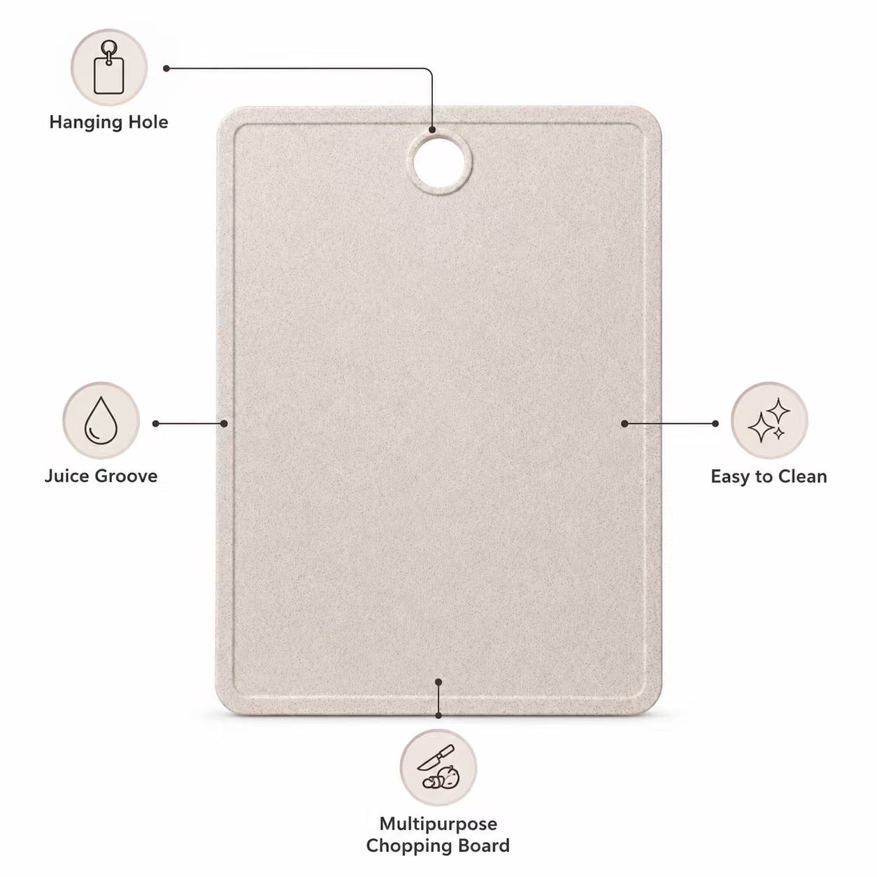 Eco-Friendly Wheat Straw Plastic Cutting Board with Juice Groove & Hanging Hole – Non-Porous Thick Kitchen Chopping Board for Meat & Veggies (Oat Beige)