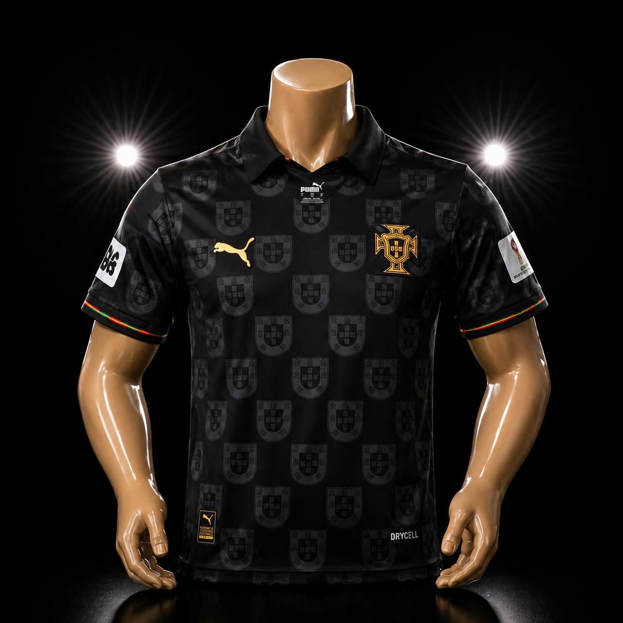 (OFFER) PORTUGAL 2025/2026 SPECIAL EDITION BLACK PANTHER IN GOLD DETAILING AND A TONAL QUINAS CRESET PATTERN Football Jersey Authentic 2026 World Cup Jersey International