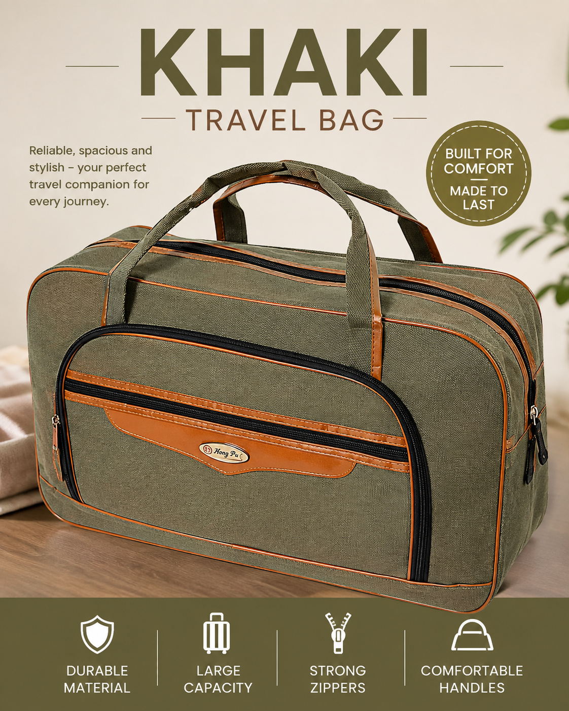 (OFFER) Khaki Bags Luggage Travel Gear Travel Bags Handy Travel bag Duffel Bag PU Gift Bag Large And Small Bag Waterproof Short-Term Long Term Ttravel Shoulder Bag