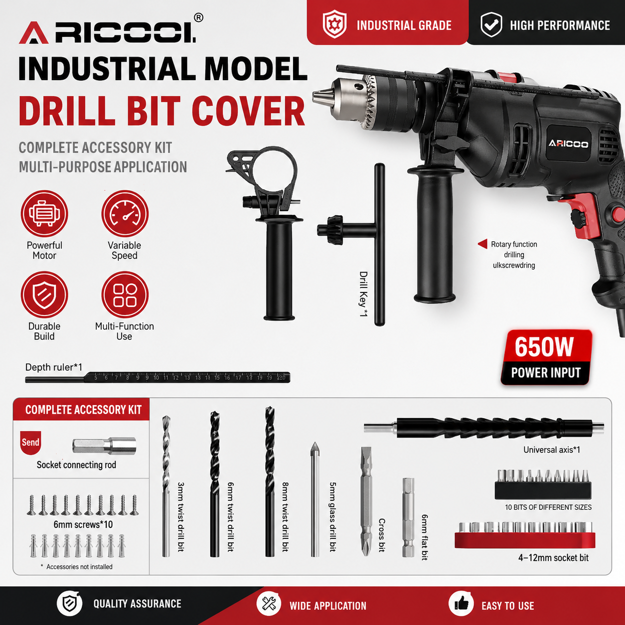 780W Electric Impact Drill Set – Corded Drill Machine with Drill Bits for Wall, Wood & Metal, drilling machine set ,drillling tool drill bit set drill