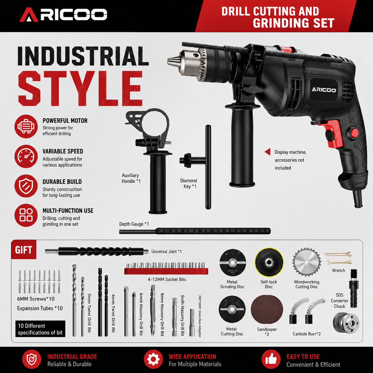 780W Electric Impact Drill Set – Corded Drill Machine with Drill Bits for Wall, Wood & Metal, drilling machine set ,drillling tool drill bit set drill