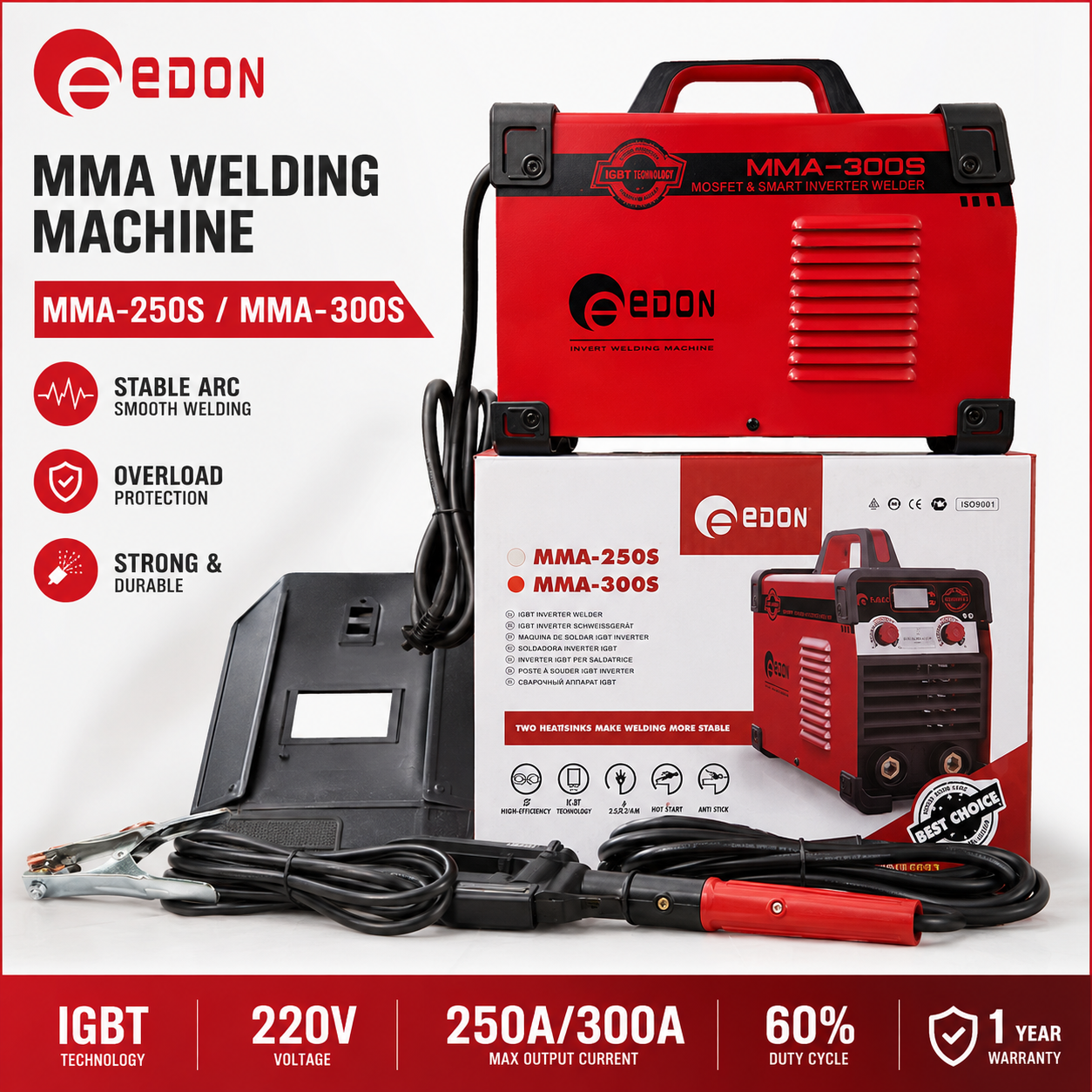 Edon Professional 300s DC Inverter MMA Welding Machine With Advanced MOSFET Technology,energy-efficient And Low Noise.