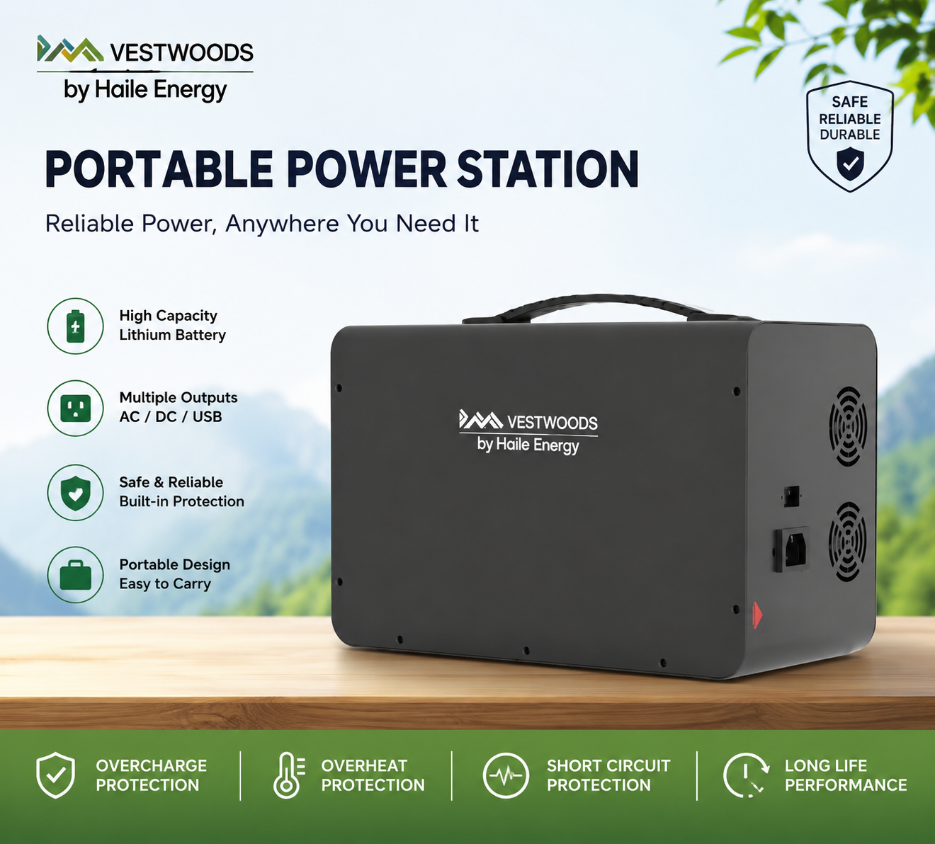 Vestwoods by Haier Energy 1kWh Portable Power Station – 500W Output, All-In-One Backup Power