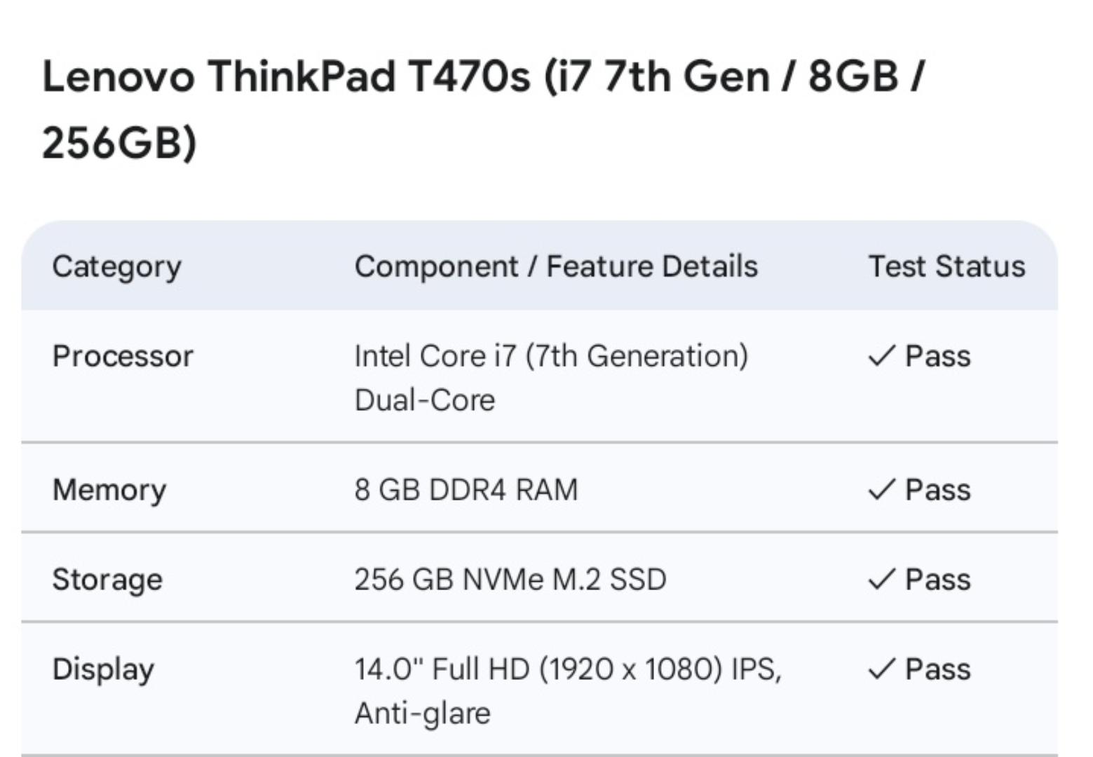 Lenovo ThinkPad T470s Business Laptop, Intel Core i7-7th Gen. CPU, 8GB RAM, 256GB SSD, 14 inch, Windows 11, Refurbished Laptop For Students & Office Professionals