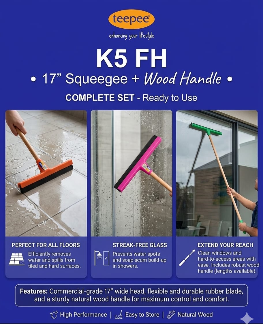 Teepee Plastic Water Squeezer + Hand
Keep your floors clean and dry effortlessly with the Teepee Plastic Water Squeezer. Designed with a strong plastic blade and a comfo