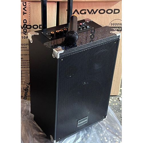 TAGWOOD 12 inches Outdoor Rechargable Public Address Speaker with wireless Microphone , USB Slot , Bluetooth , Memory Card Slot , 9800W , MP3 Player