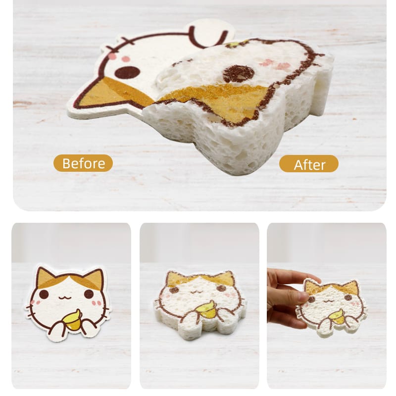 Dish Washing Sponge Pad,Cute Expandable - Cartoon Animal Design