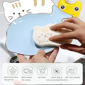 Dish Washing Sponge Pad,Cute Expandable - Cartoon Animal Design