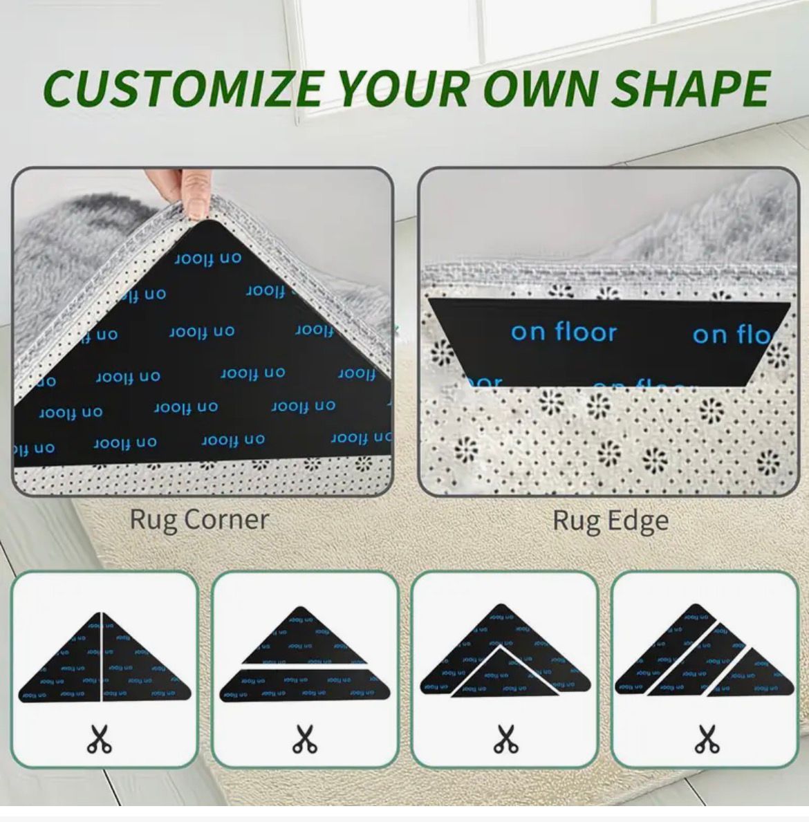 MAT GRIPPERS / RUGGIES RUG CARPET CORNER PADS - 4PCS SET