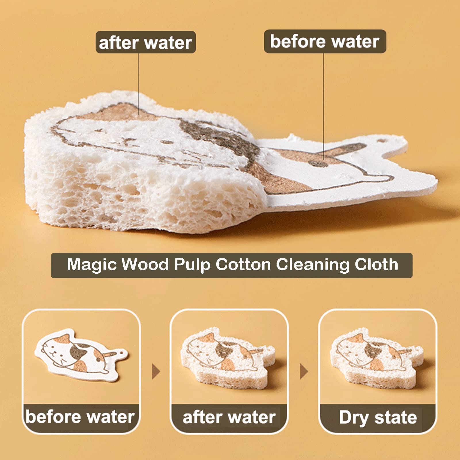 Dish Washing Sponge Pad,Cute Expandable - Cartoon Animal Design