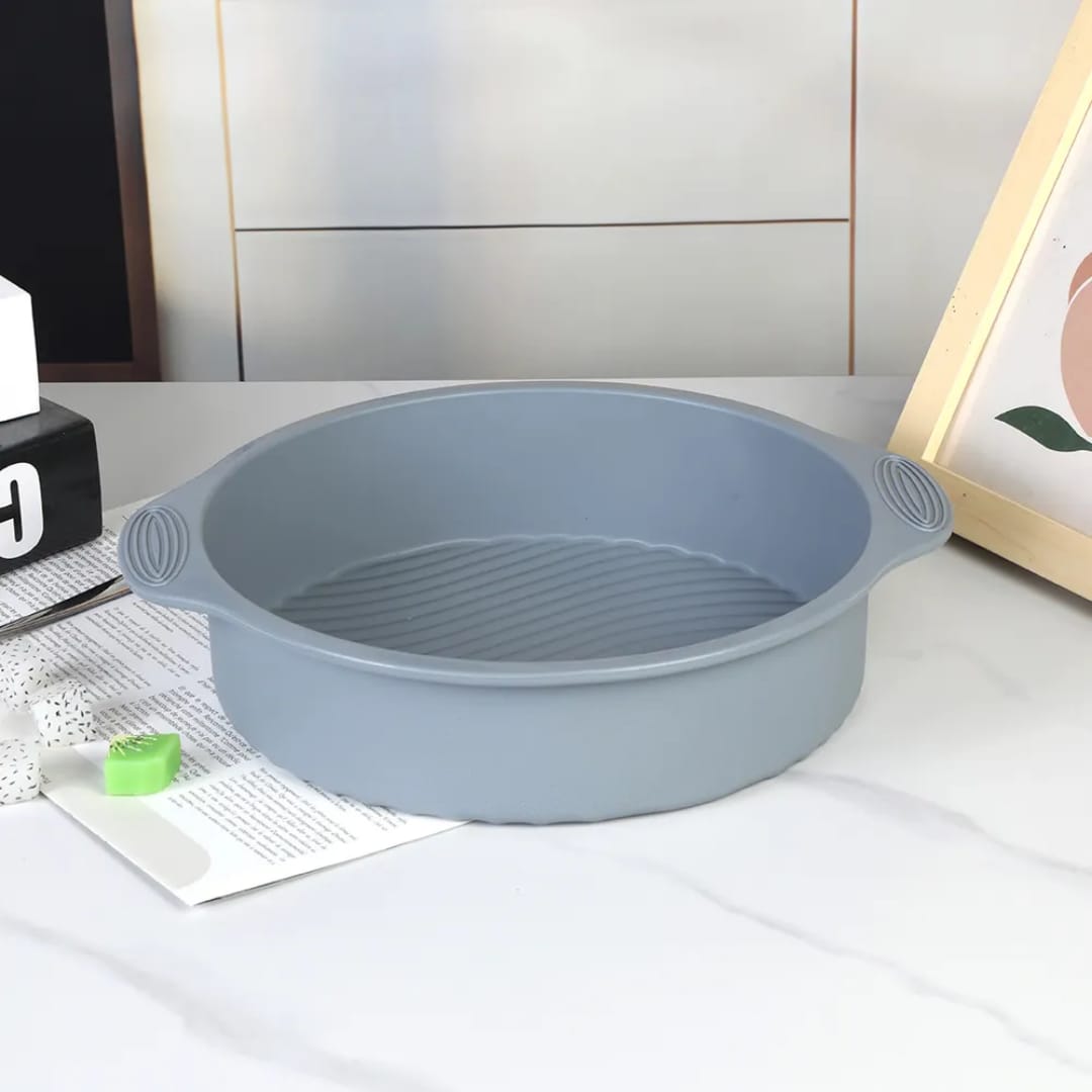 Cake Baking Pan with Handles - Round Silicone Non-Stick Wave Pattern Mold