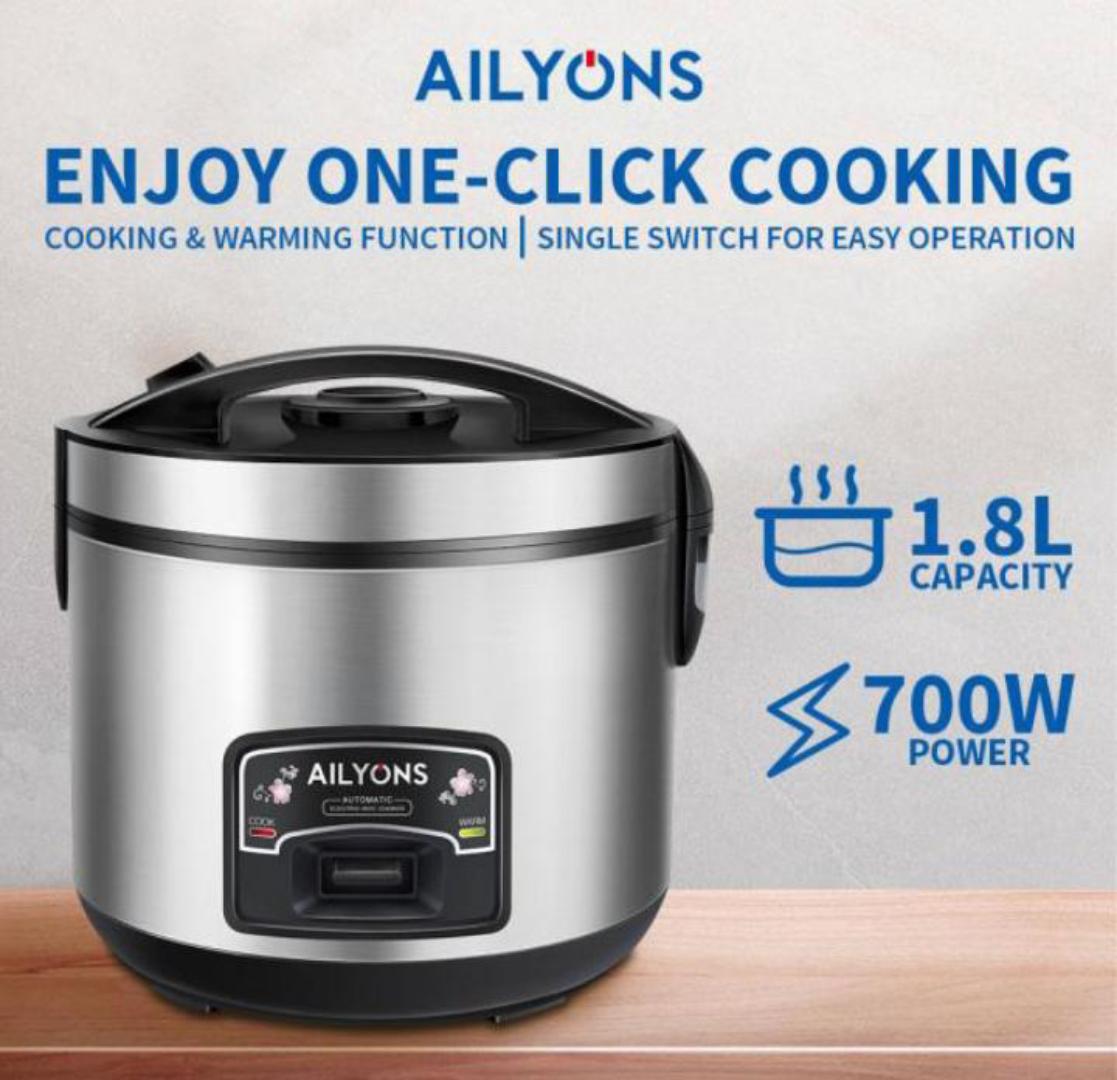 AILYONS 1.8L Rice Cooker — A compact electric rice cooker designed for everyday home cooking. It typically cooks enough rice for small to medium families