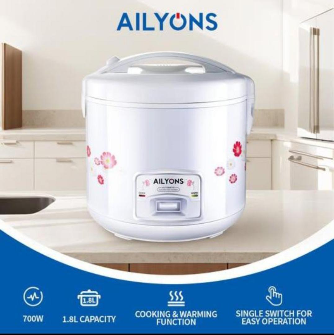 AILYONS 1.8L Rice Cooker — A compact electric rice cooker designed for everyday home cooking. It typically cooks enough rice for small to medium families
